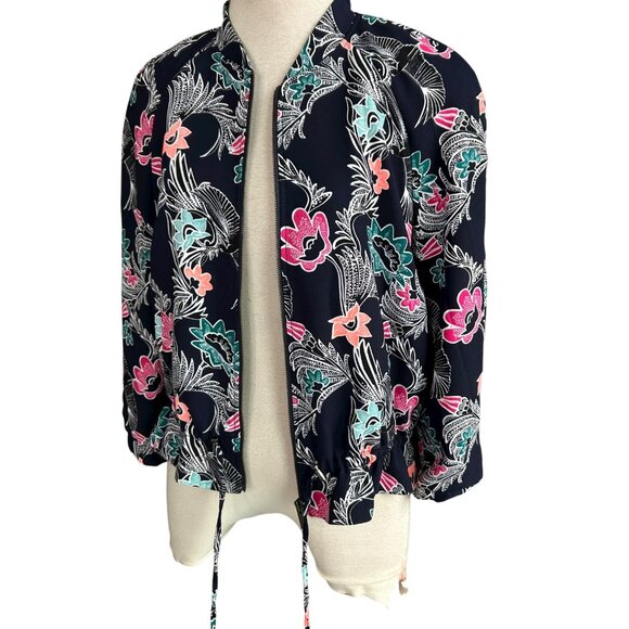 Banana Republic Bird of Paradise Print Drapey Bomber Jacket Size Medium Petite - Picture 6 of 10